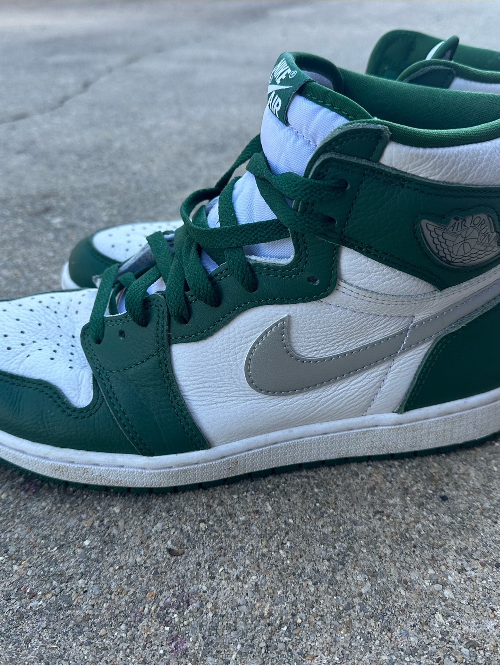 Nike Air Jordan 1 Mid Green and White with Gray Swoosh